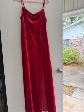 Birdy Grey Red Velvet Cowl Maxi Dress